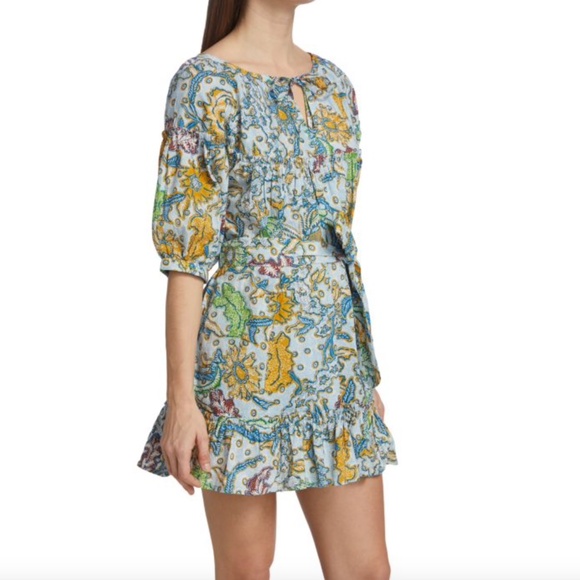 NWT $295 SUZIE KONDI Vari Batik Ruffle Mini Dress in Paradise Blue - size XS! - Picture 3 of 6